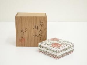 京焼　瑞光造　赤絵花紋図肉池（共箱）